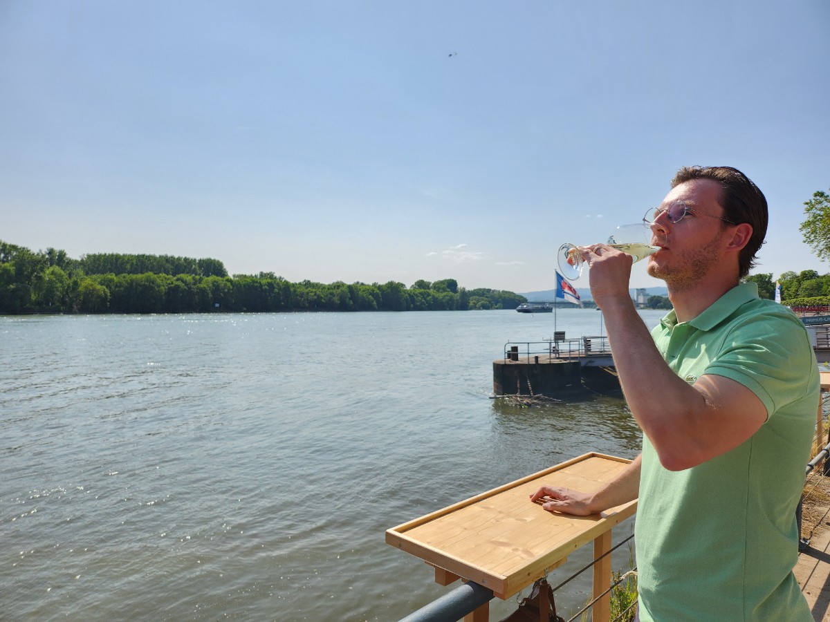 Me drinking Riesling in Biebrich in the Rheingau